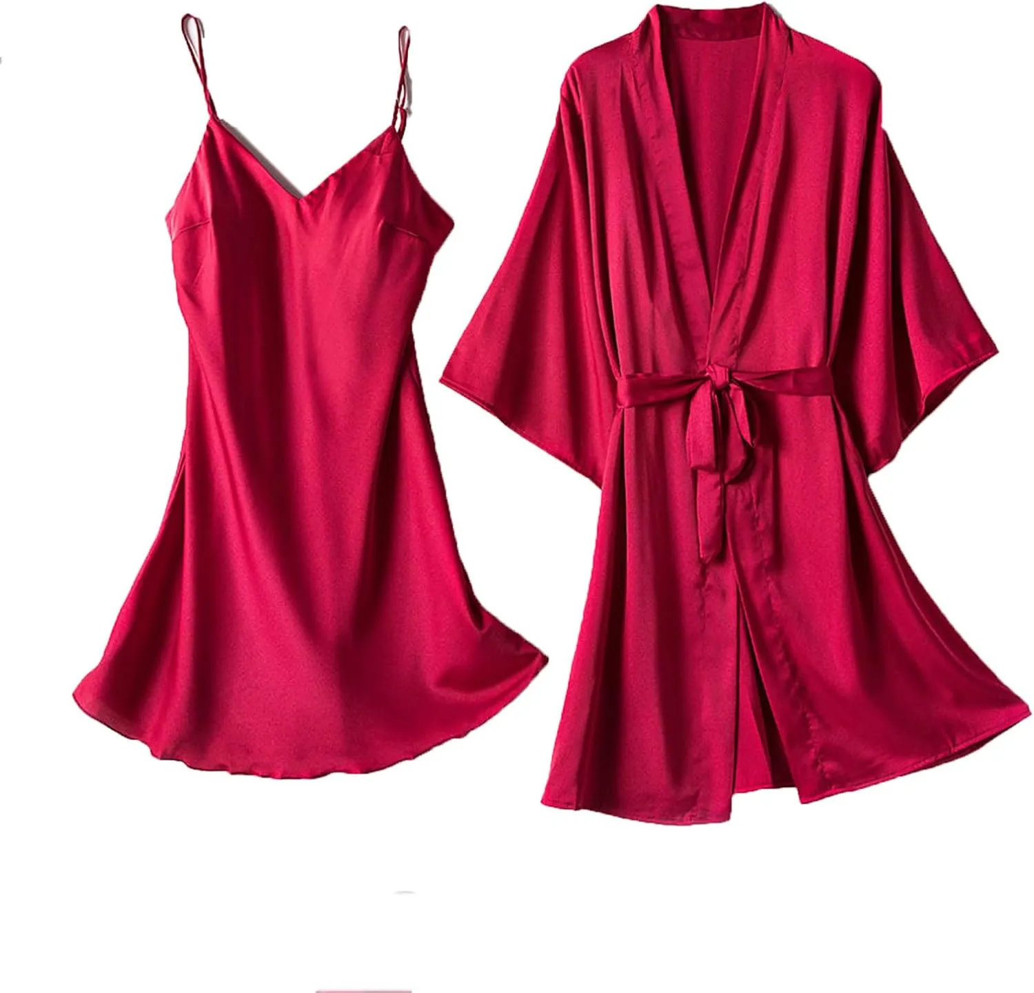 Akklian Pajamas for Women Satin Robe Set 2 Piece Sexy Pajamas Sets Babydoll Lace Cami Nightgown Soft Silk Robes Nightwear