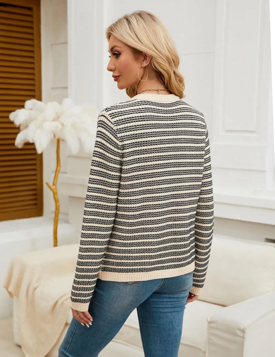 Blooming Jelly Women's Striped Cardigan Sweaters Dressy Casual Chunky Knit Coats 2024 Trendy Fall Outfits