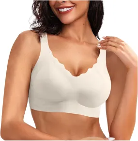 Bras for Women Seamless Bras No Underwire Scalloped Push Up Bras Soft Wireless Comfort Bralettes Full Coverage Bra