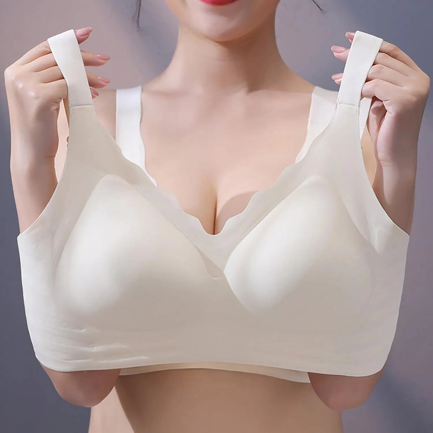 Bras for Women Seamless Bras No Underwire Scalloped Push Up Bras Soft Wireless Comfort Bralettes Full Coverage Bra