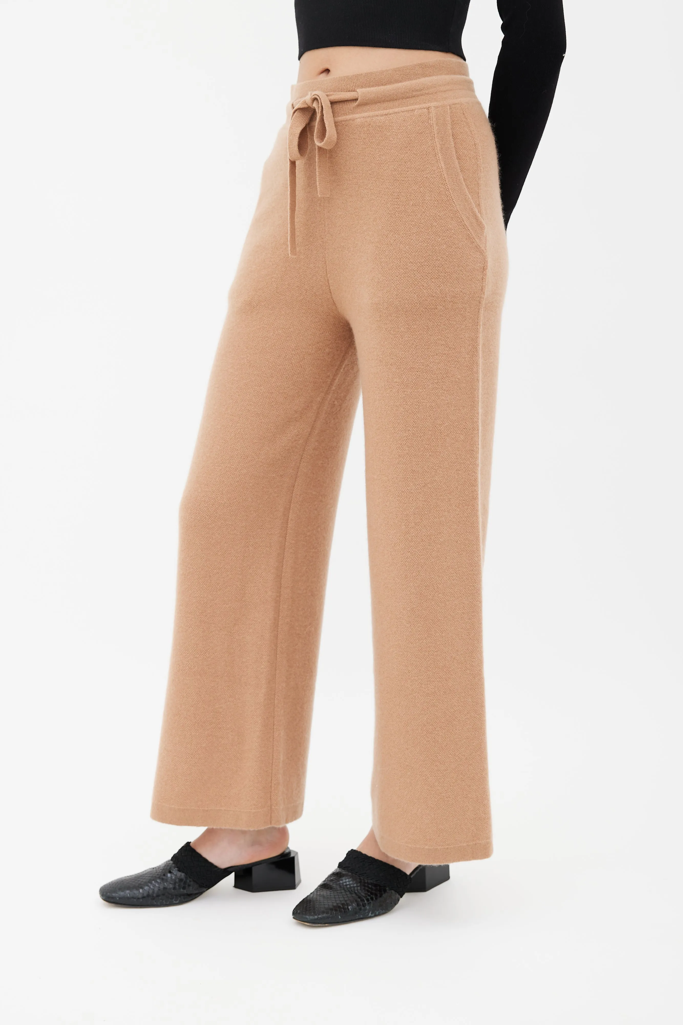 Brown Cashmere & Wool Wide Leg Pant