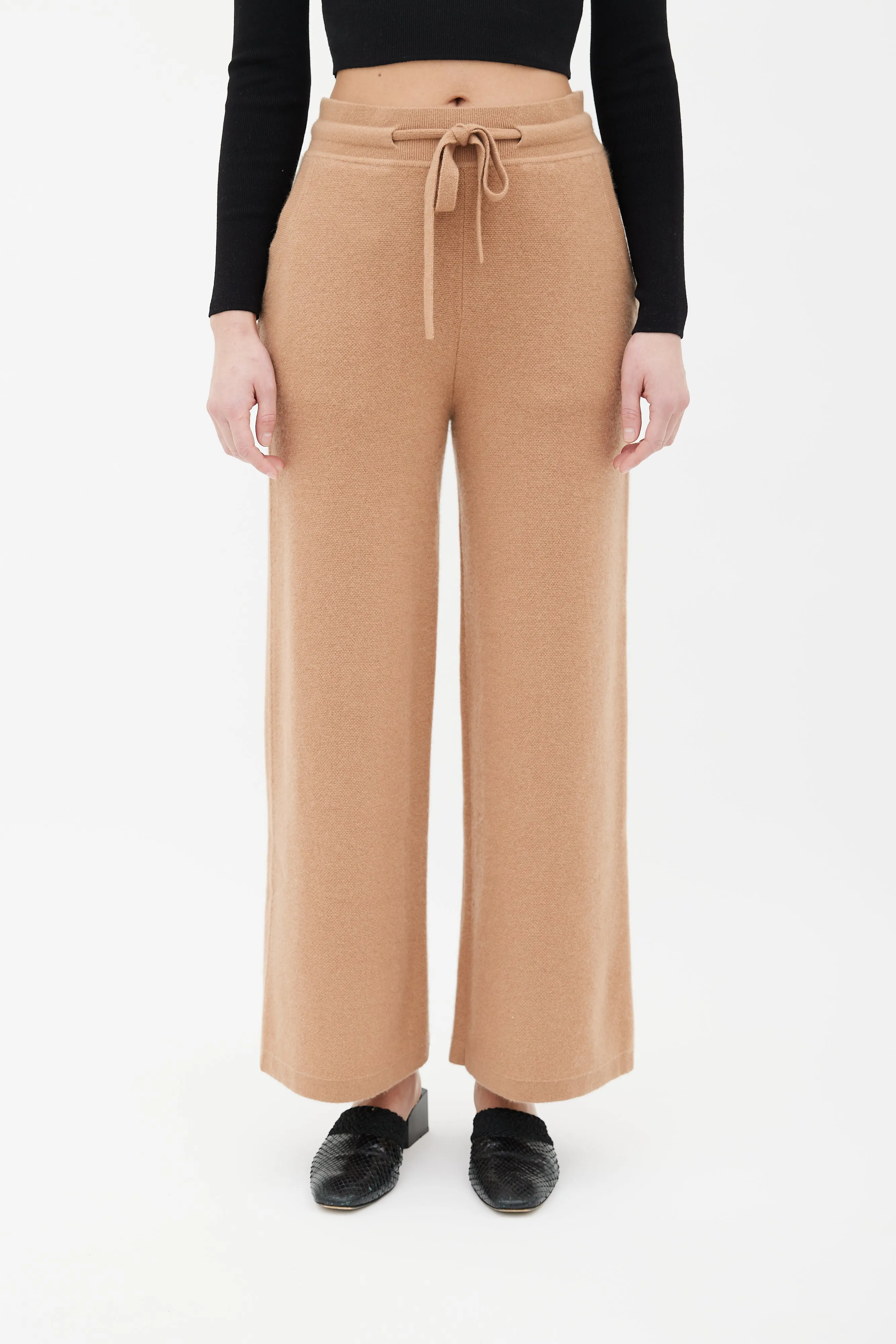 Brown Cashmere & Wool Wide Leg Pant