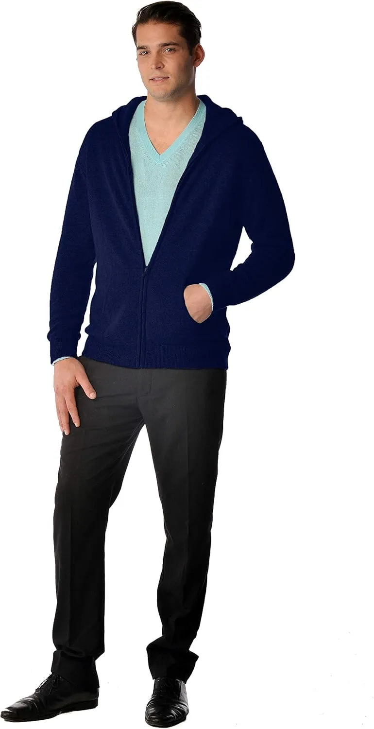Cashmere Boutique 100% Pure Cashmere Hoodie Sweaters for Men – Full Zip, Long Sleeve, and Both Side Front Pockets