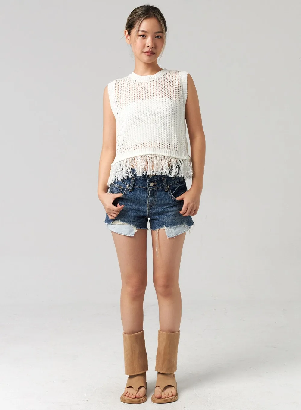 Dark Ripped Denim Shorts CL305