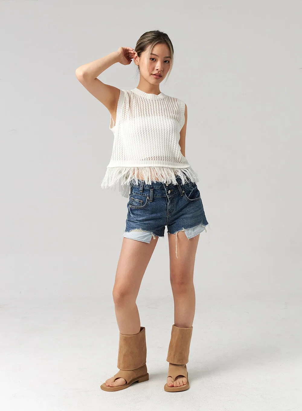 Dark Ripped Denim Shorts CL305