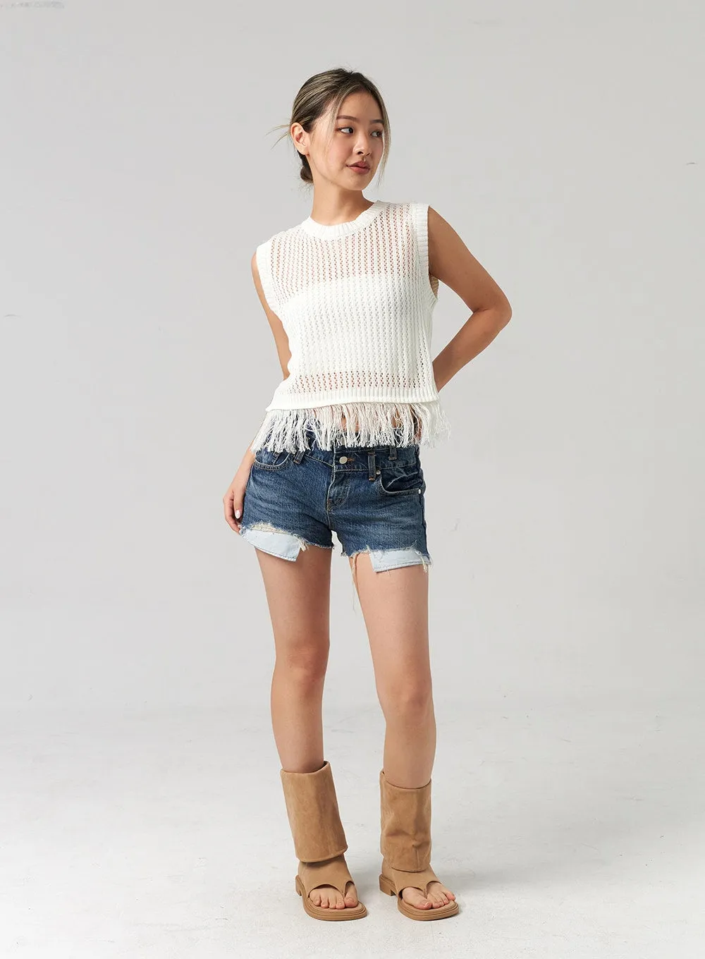 Dark Ripped Denim Shorts CL305
