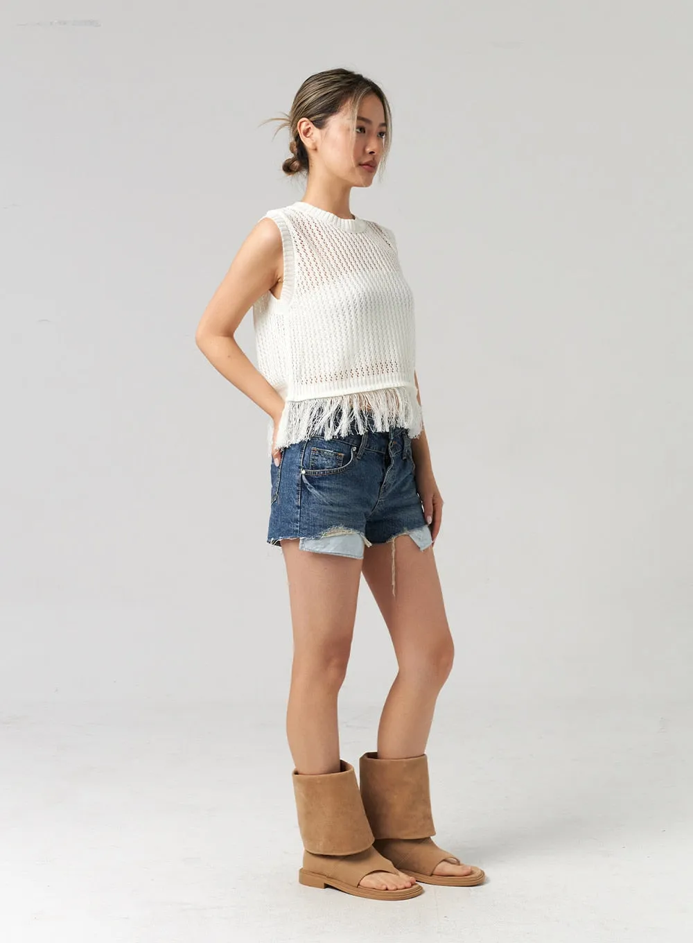 Dark Ripped Denim Shorts CL305