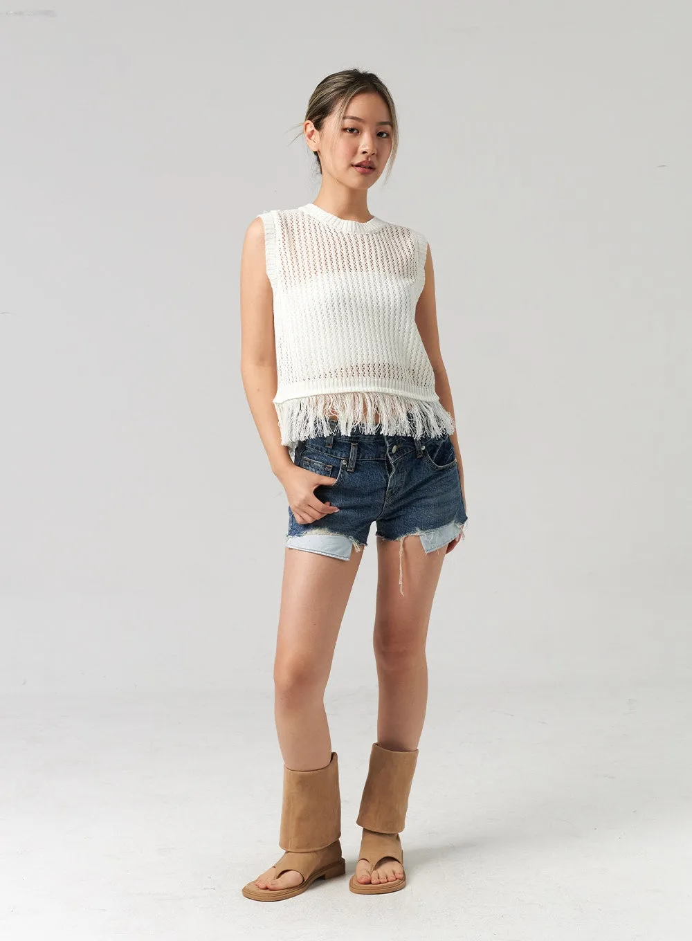 Dark Ripped Denim Shorts CL305