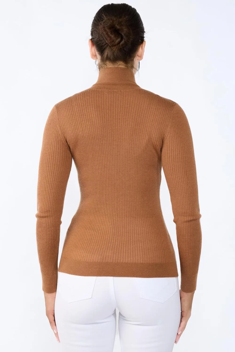 JENNIE LIU Tissue Weight Cashmere Silk Rib-Knit Turtleneck Sweater