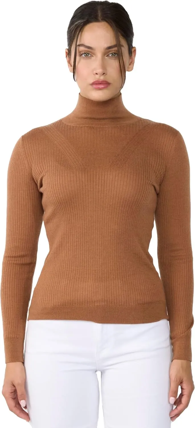 JENNIE LIU Tissue Weight Cashmere Silk Rib-Knit Turtleneck Sweater