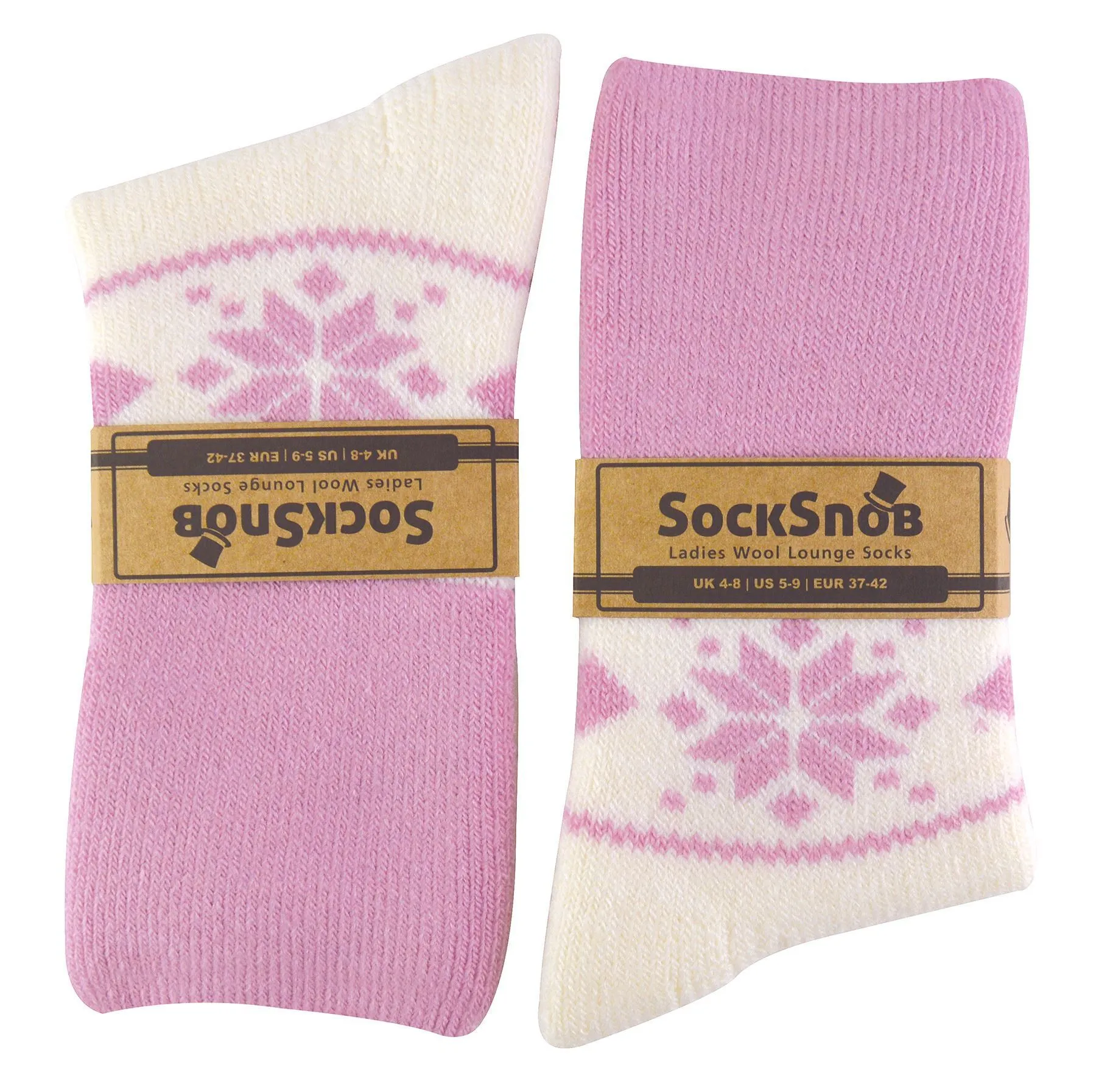 Ladies Wool Lounge Socks with Fairisle Design (4-8 / Cream)