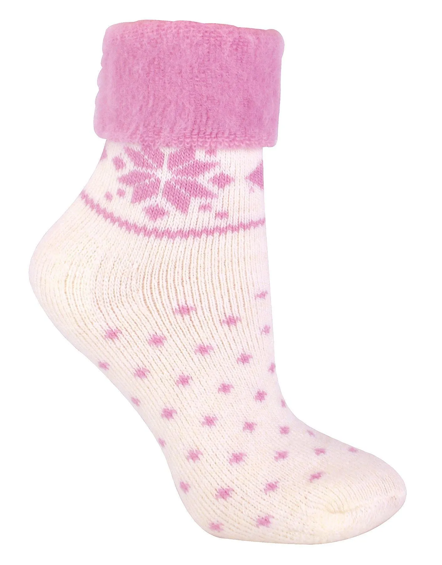Ladies Wool Lounge Socks with Fairisle Design (4-8 / Cream)
