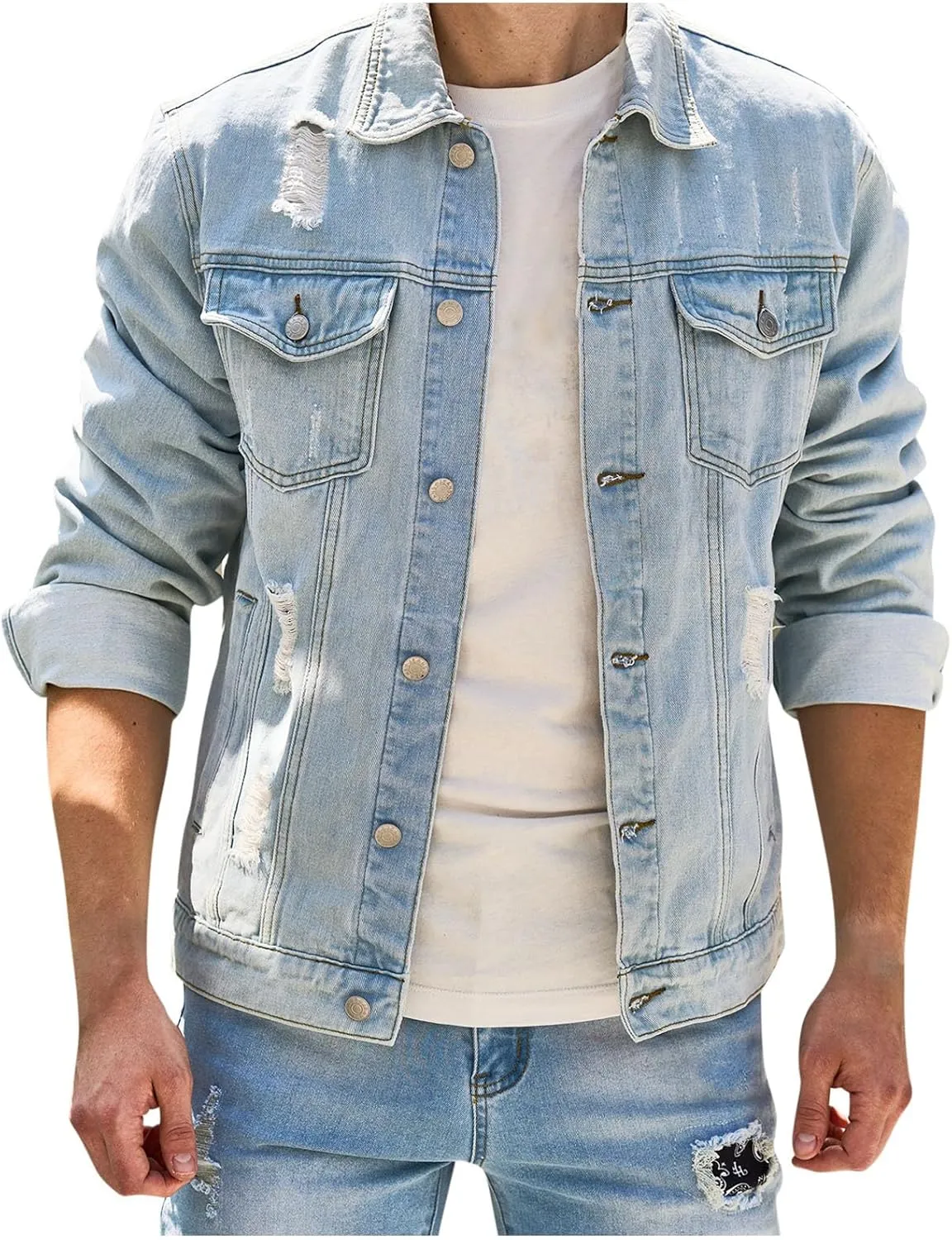 Man Long Sleeve Jackets Outerwear for Mens Turtle Neck Denim Western Ripped Cardigan Fall Winter 2025