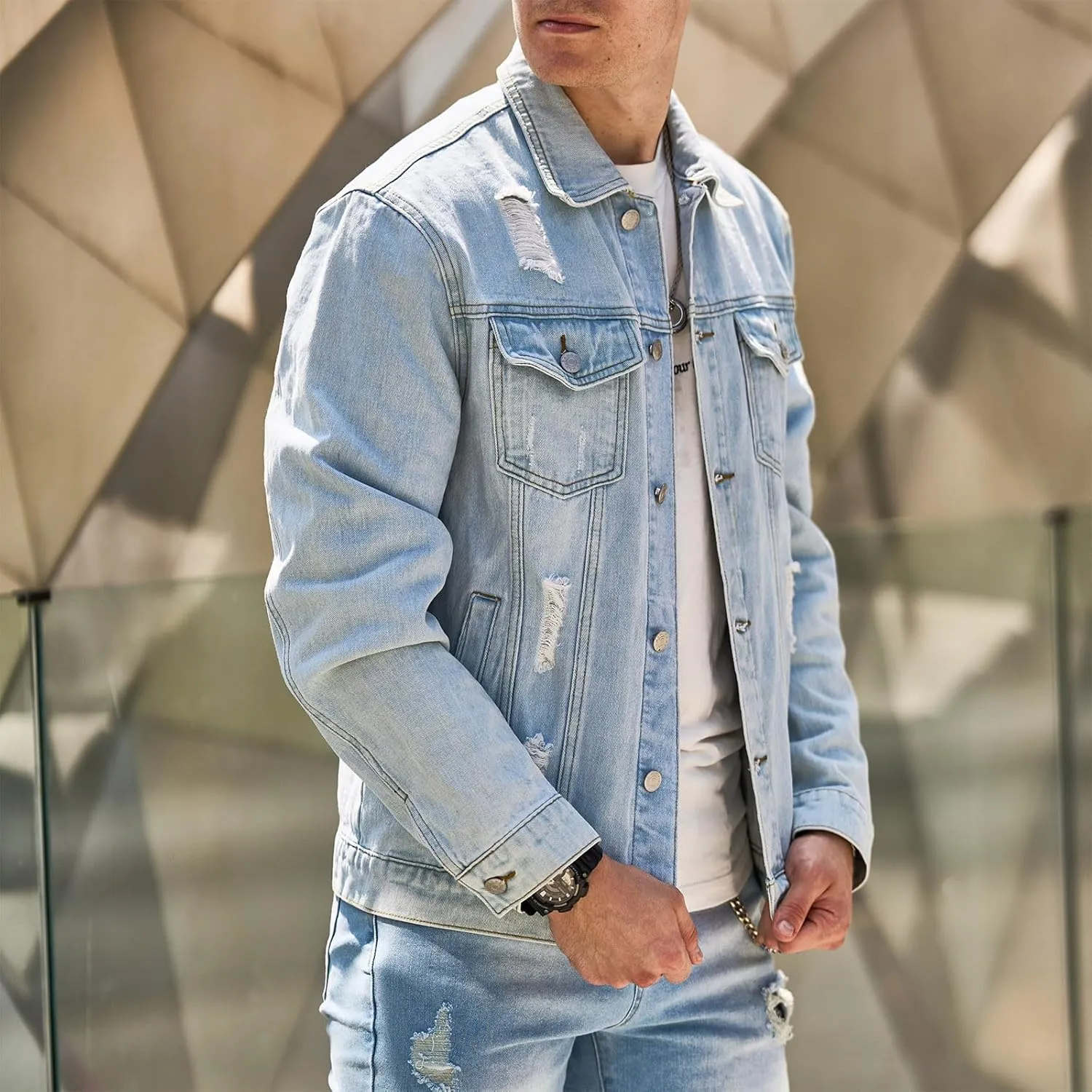 Man Long Sleeve Jackets Outerwear for Mens Turtle Neck Denim Western Ripped Cardigan Fall Winter 2025