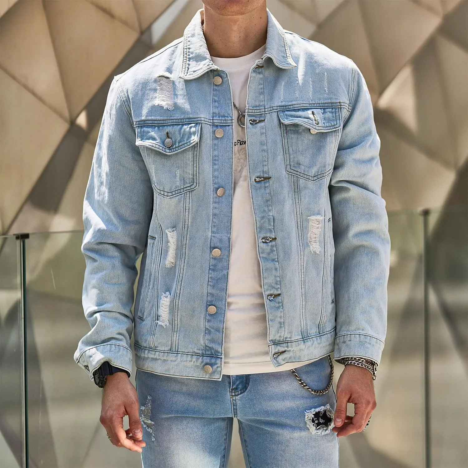 Man Long Sleeve Jackets Outerwear for Mens Turtle Neck Denim Western Ripped Cardigan Fall Winter 2025