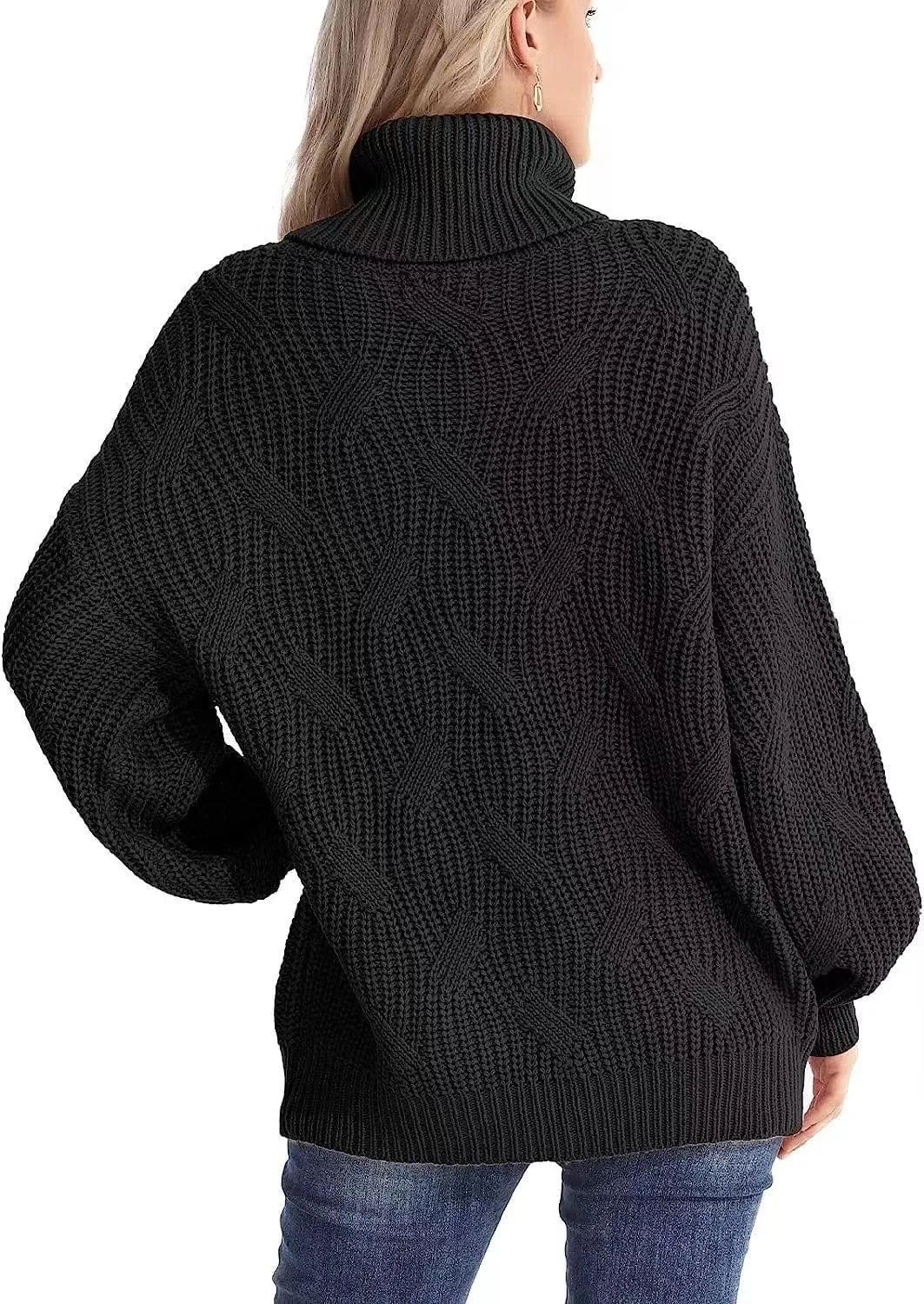 Melliflo Womens Oversized Turtleneck Long Sleeve Cable Knit Sweater Solid Loose Casual Cozy Chunky Pullover Tops