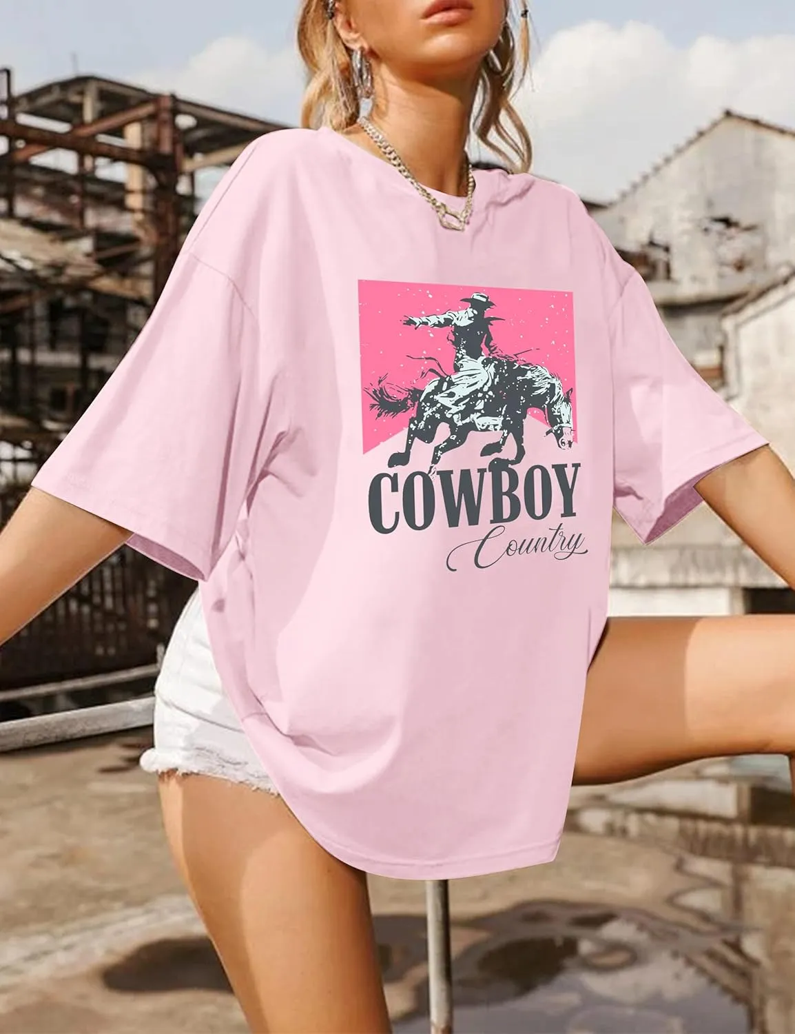 Oversized Cowboy Country Shirt Women: Cowgirl Country Music Shirt Rodeo Graphic Tee Casual Loose Western Top