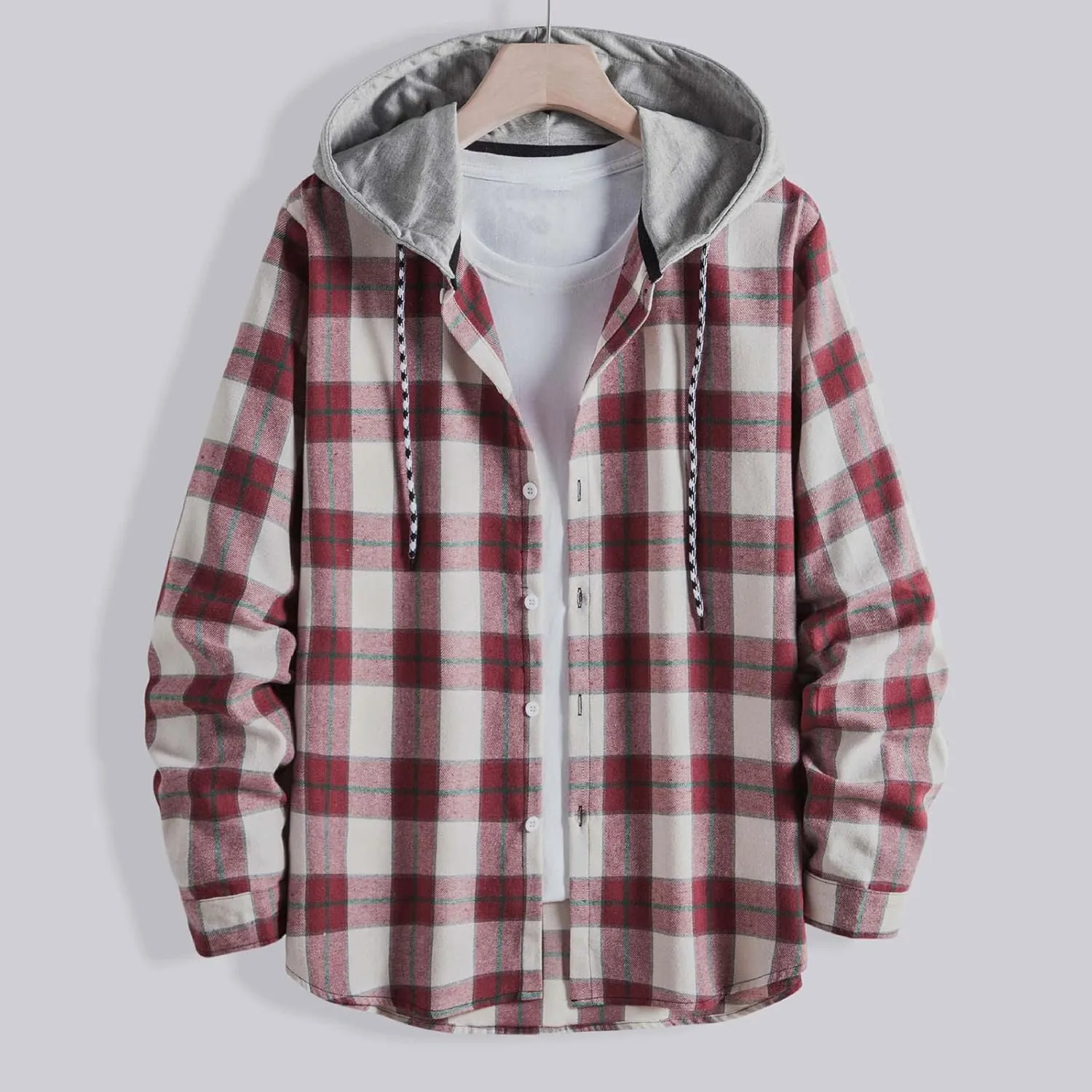 Plaid Hoodies Jackets for Men Relaxed Fit Zip Up Long Sleeve Lightweight Lined Button Down Padded Jackets Color Block