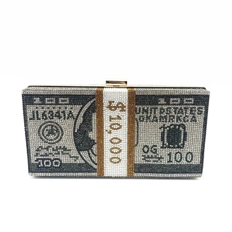 Red Purple Green Pu Leather Dollar Rhinestone Square Evening Bags