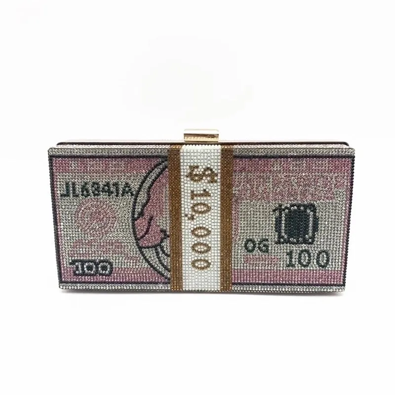 Red Purple Green Pu Leather Dollar Rhinestone Square Evening Bags