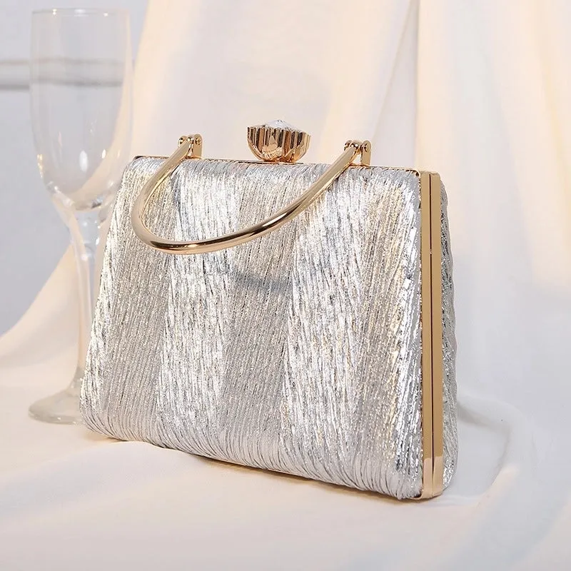 Silver Black Gold Pu Leather Solid Color Square Evening Bags