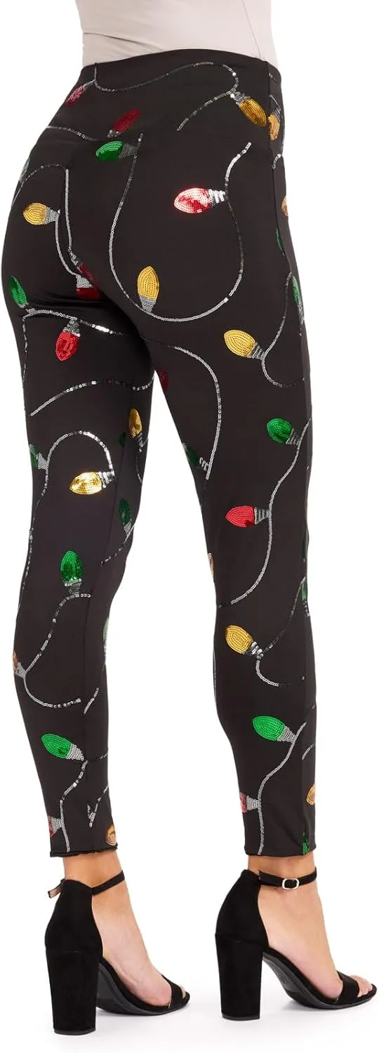 Tipsy Elves Shiny Sequin Leggings for Women for Holiday Outfits and Beyond