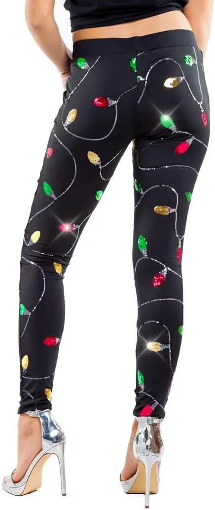 Tipsy Elves Shiny Sequin Leggings for Women for Holiday Outfits and Beyond