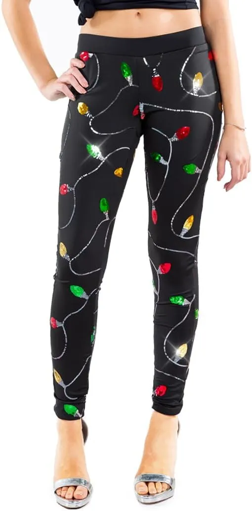 Tipsy Elves Shiny Sequin Leggings for Women for Holiday Outfits and Beyond