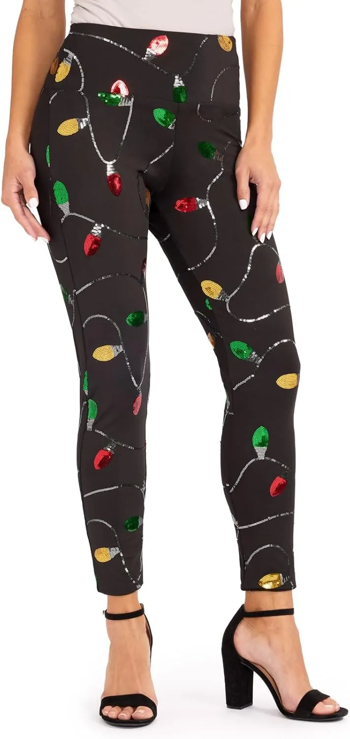 Tipsy Elves Shiny Sequin Leggings for Women for Holiday Outfits and Beyond