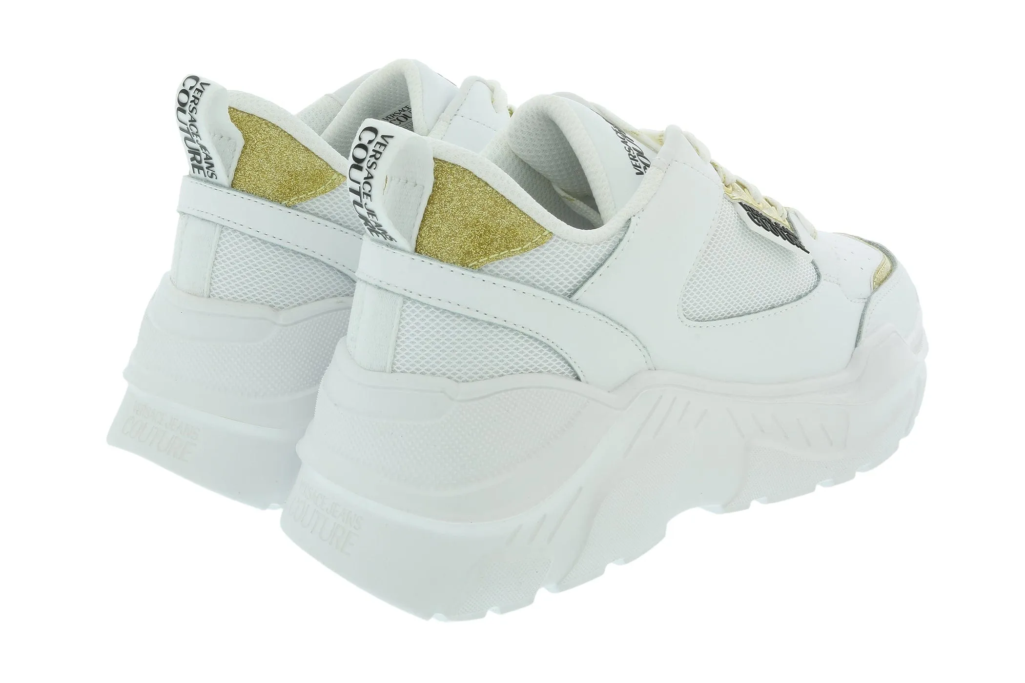 Versace Jeans Couture White Gold Athletic Chunky Fashion Sneakers -