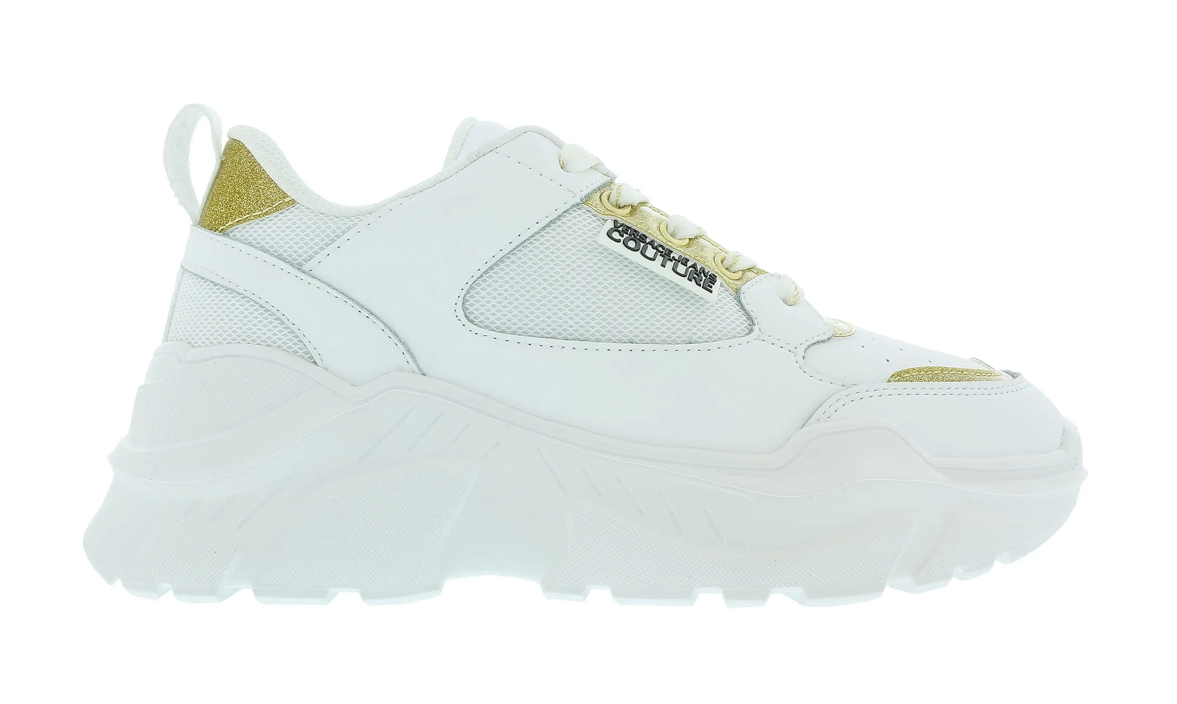 Versace Jeans Couture White Gold Athletic Chunky Fashion Sneakers -