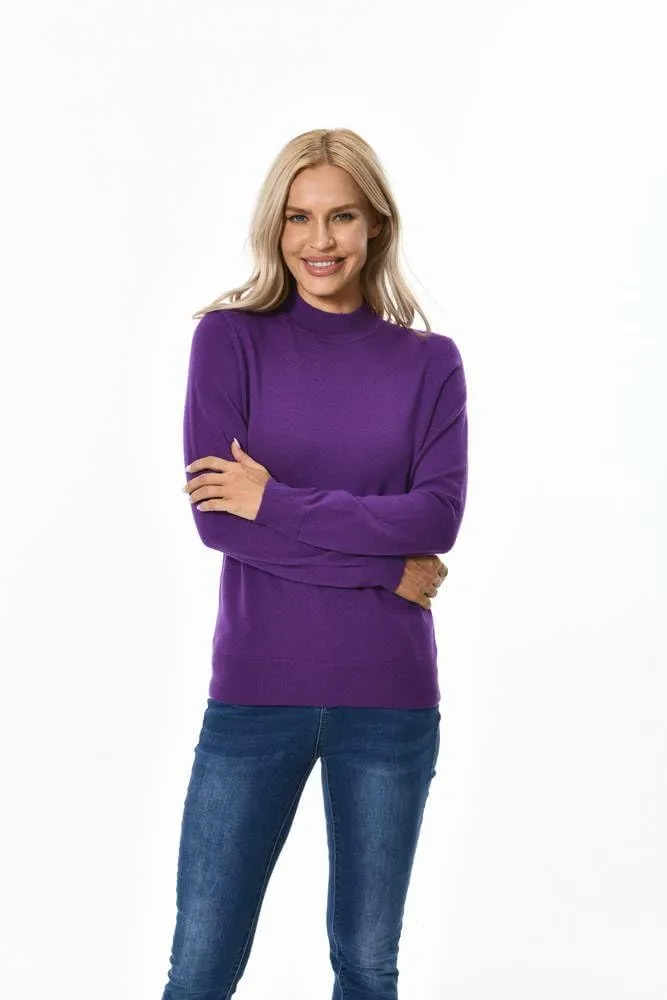 Women's 100% Pure Cashmere Long Sleeve Pullover Mock Neck Sweater