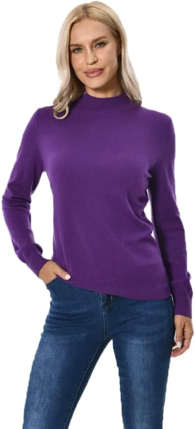 Women's 100% Pure Cashmere Long Sleeve Pullover Mock Neck Sweater