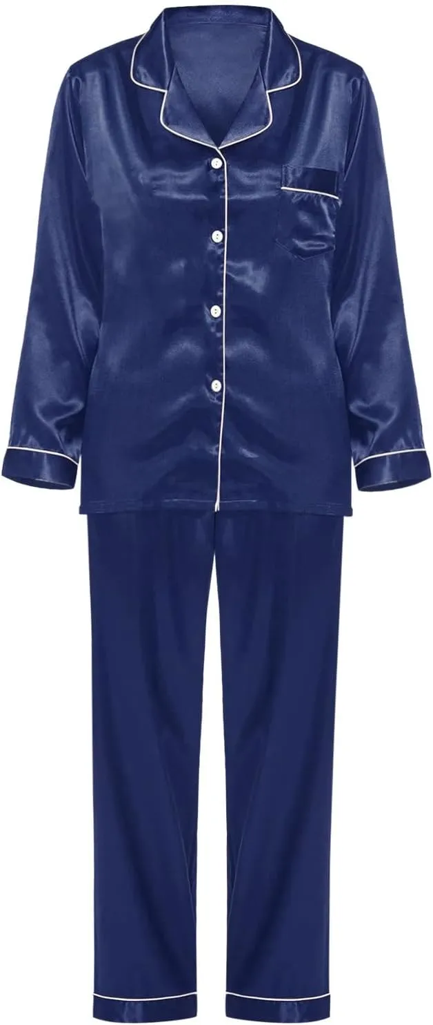 Womens Satin Pajamas Set Pajamas for Women Set Long Sleeve Button Up Sleepwear Soft Lightweight Soft Comfy Pjs Sets