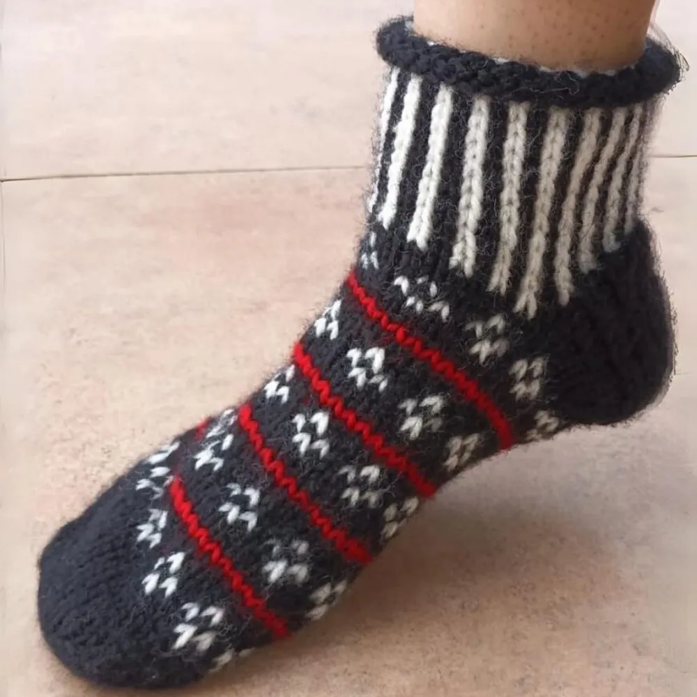Woollen Socks for Winter Wear | Hand Knitted Thermal | Black, White And Red