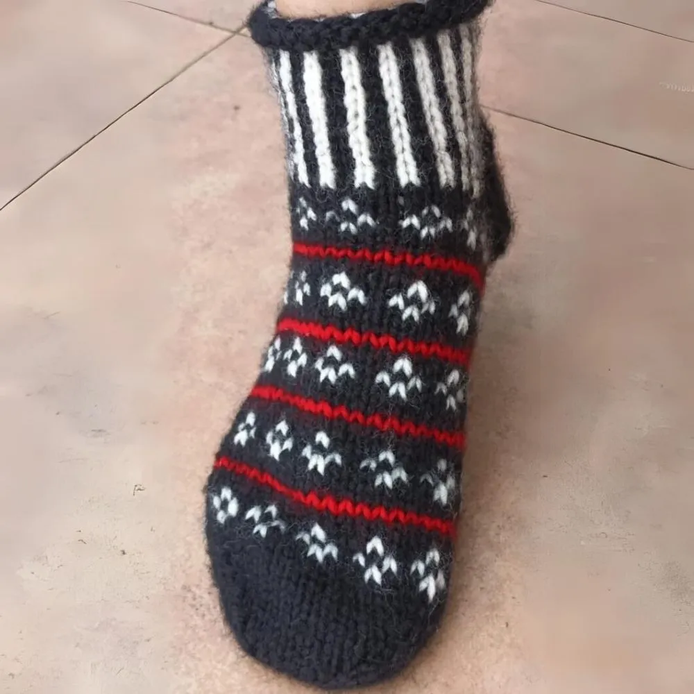 Woollen Socks for Winter Wear | Hand Knitted Thermal | Black, White And Red