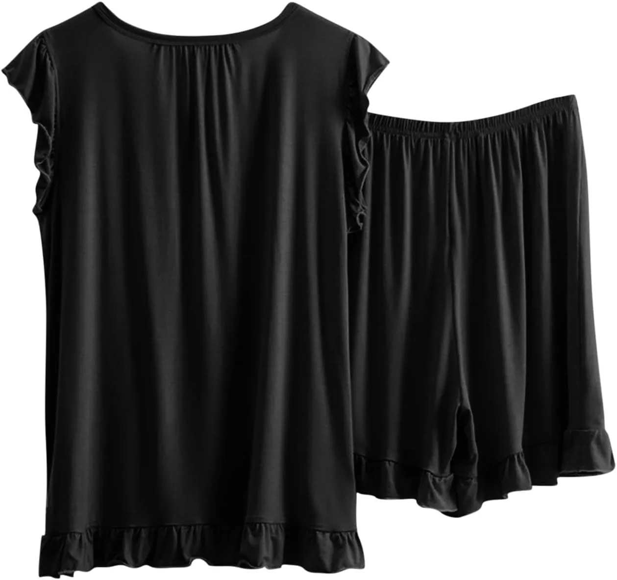 Xiaojmake Women Pajama Set Modal Sleepwear Lace Ruffle Trim Cami Tops and Short Pjs Set with Pocket Soft Comfy Loungewear